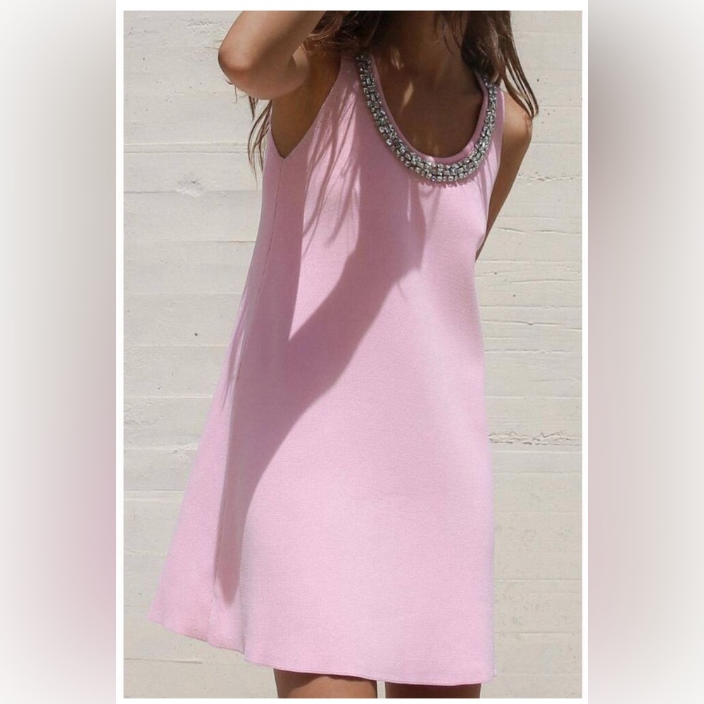 Zara Pink JEWEL PLAIN KNIT MINI DRESS M